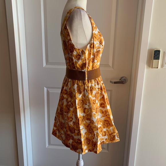 Forever 21 NEW Floral Sleeveless Mini Dress Medium Gold Brown Flare Contemporary - Picture 4 of 10